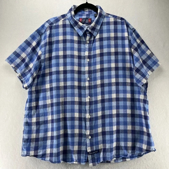 English Laundry Other - English Laundry Shirt Mens XXL Gingham Button Up Short Sleeve Linen Cotton Blue